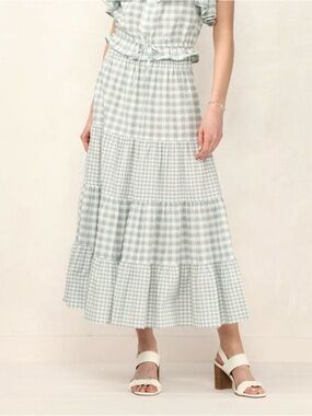 LC Lauren Conrad Light Sage Gingham Tiered Maxi Skirt